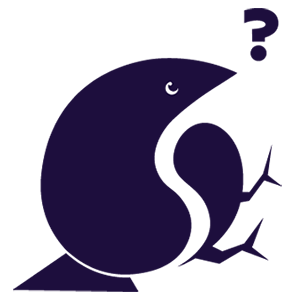 Maskottchen „Birb“, ein stilisierter Vogel des Vereins Skeptix, schaut nachdenklich und wirkt verwundert.